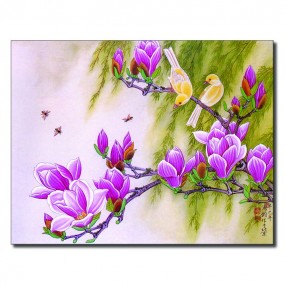 Tranh dán tường Chim Đậu Hoa tím